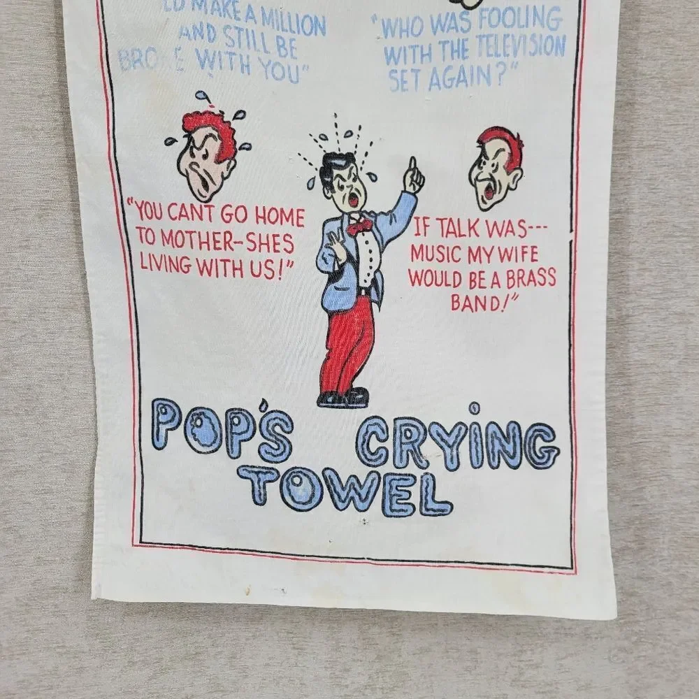 Mom's and Pop's Vintage Crying Towel with Colorful Cartoon Designs